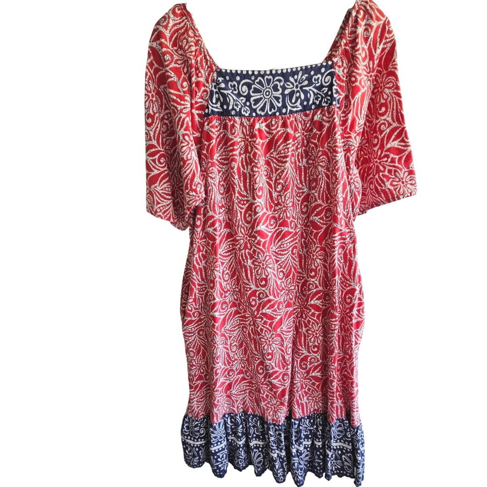 Sara Morgan Vintage Boho Red Blue Floral Paisley Patio Dress Muumuu Loungewear L